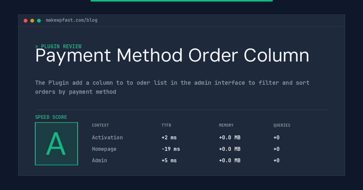 Payment Method Order Column - MakeWPFast