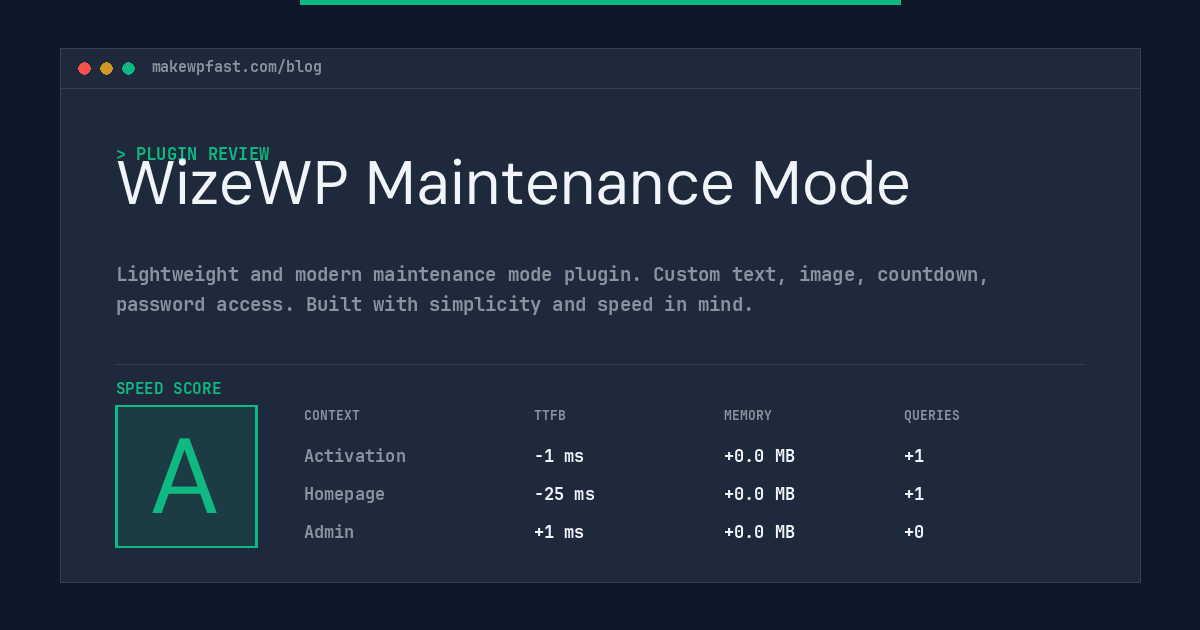 WizeWP Maintenance Mode - MakeWPFast