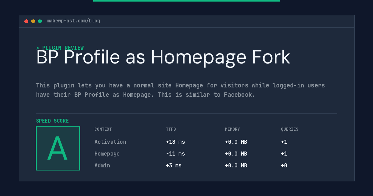 BP Profile as Homepage Fork - MakeWPFast