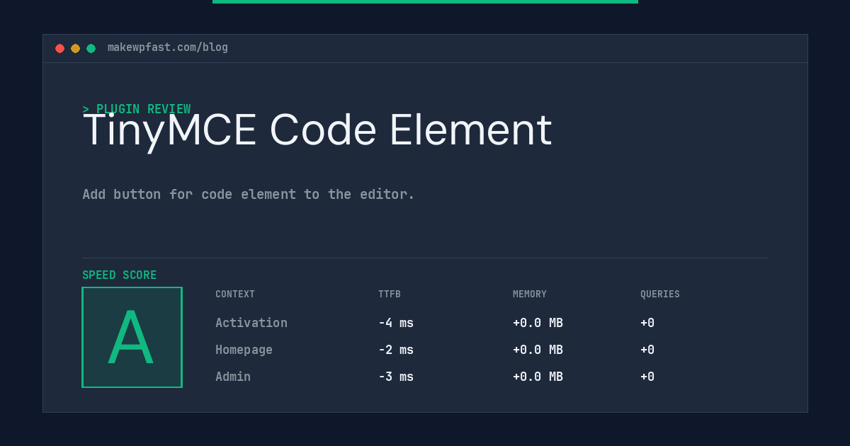 TinyMCE Code Element - MakeWPFast
