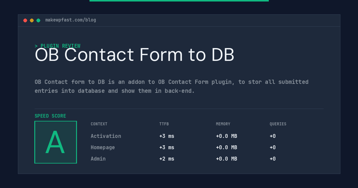 OB Contact Form to DB - MakeWPFast