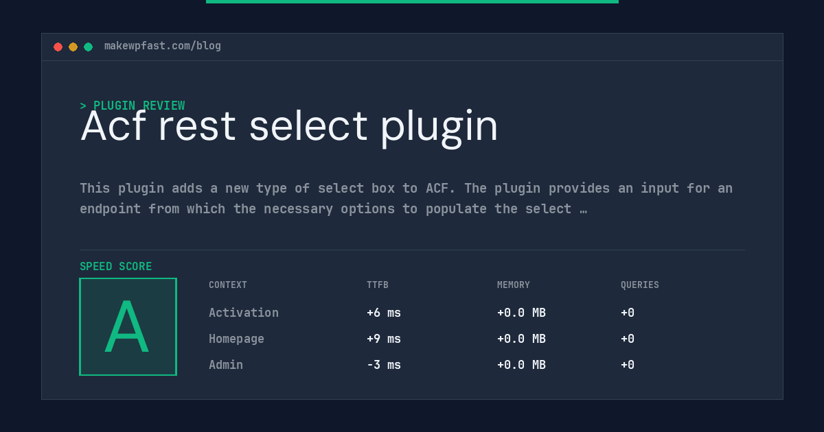 Acf rest select plugin - MakeWPFast