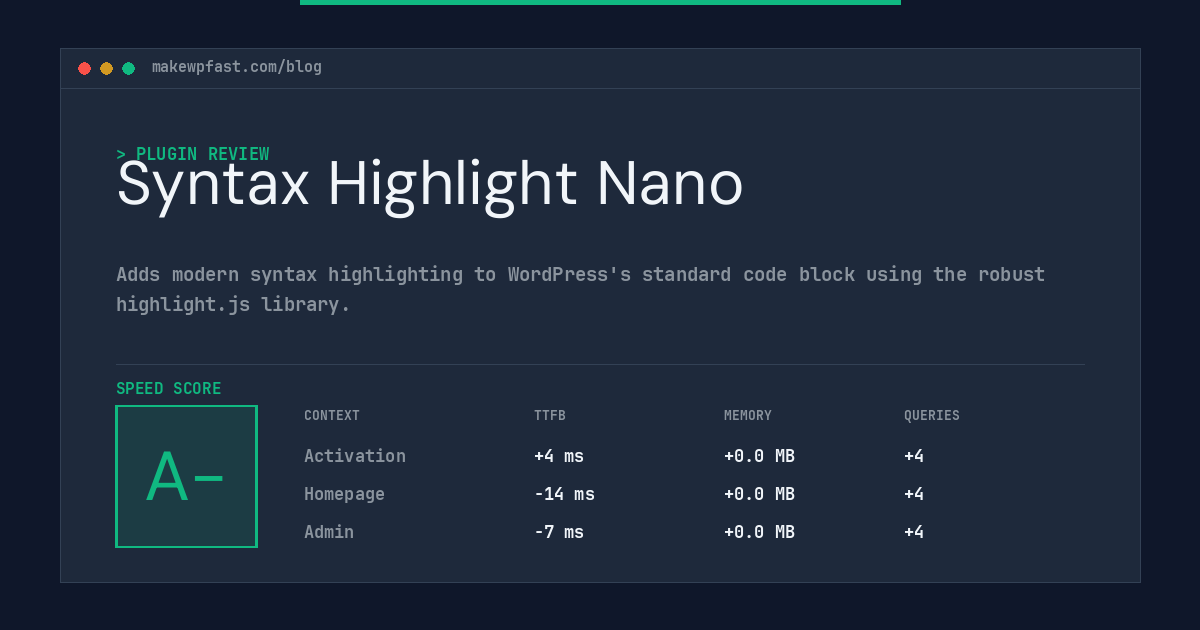 Syntax Highlight Nano - MakeWPFast