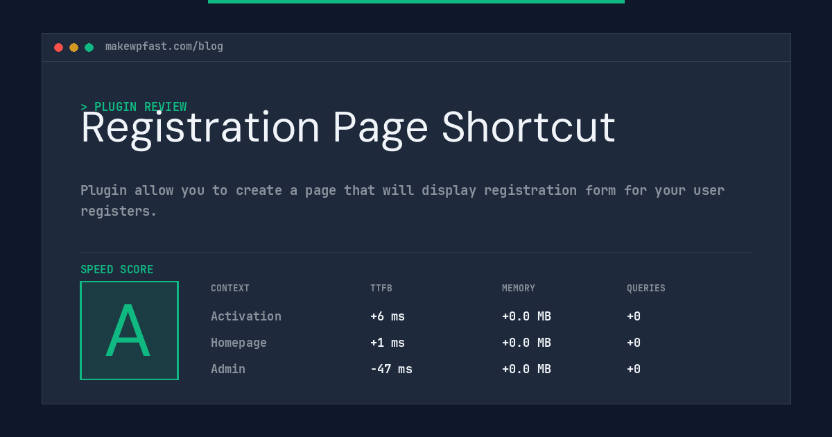 Registration Page Shortcut - MakeWPFast