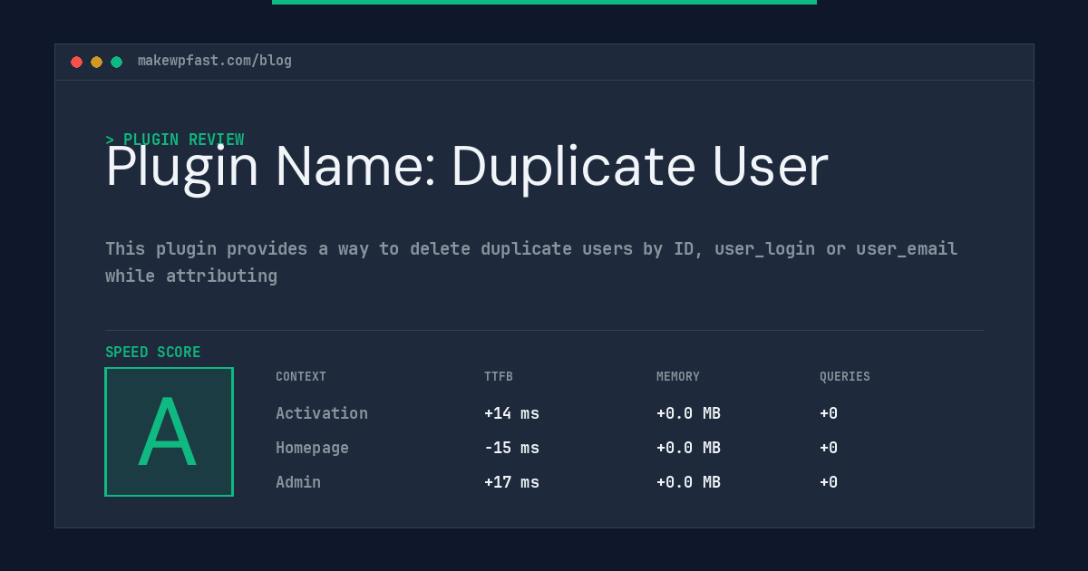 Plugin Name: Duplicate User - MakeWPFast