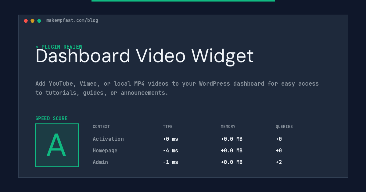 Dashboard Video Widget - MakeWPFast