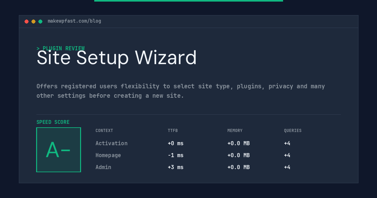 Site Setup Wizard - MakeWPFast