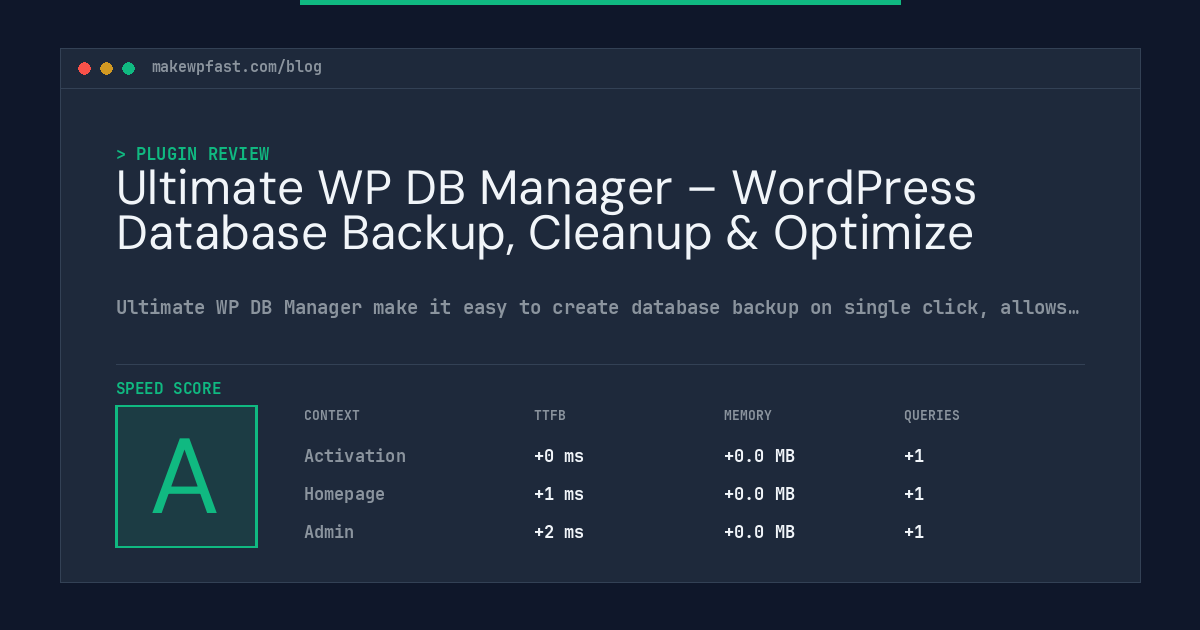 Ultimate WP DB Manager – WordPress Database Backup, Cleanup & Optimize - MakeWPFast