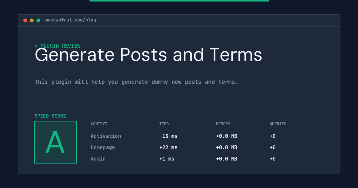 Generate Posts and Terms - MakeWPFast
