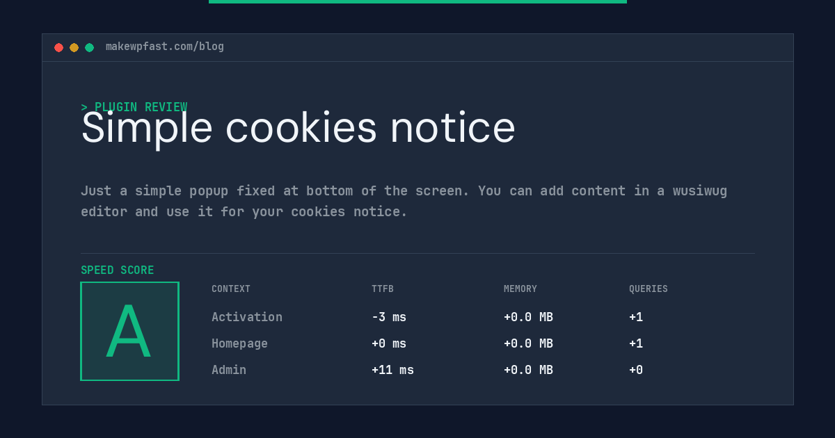 Simple cookies notice - MakeWPFast