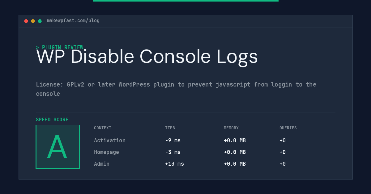 WP Disable Console Logs - MakeWPFast