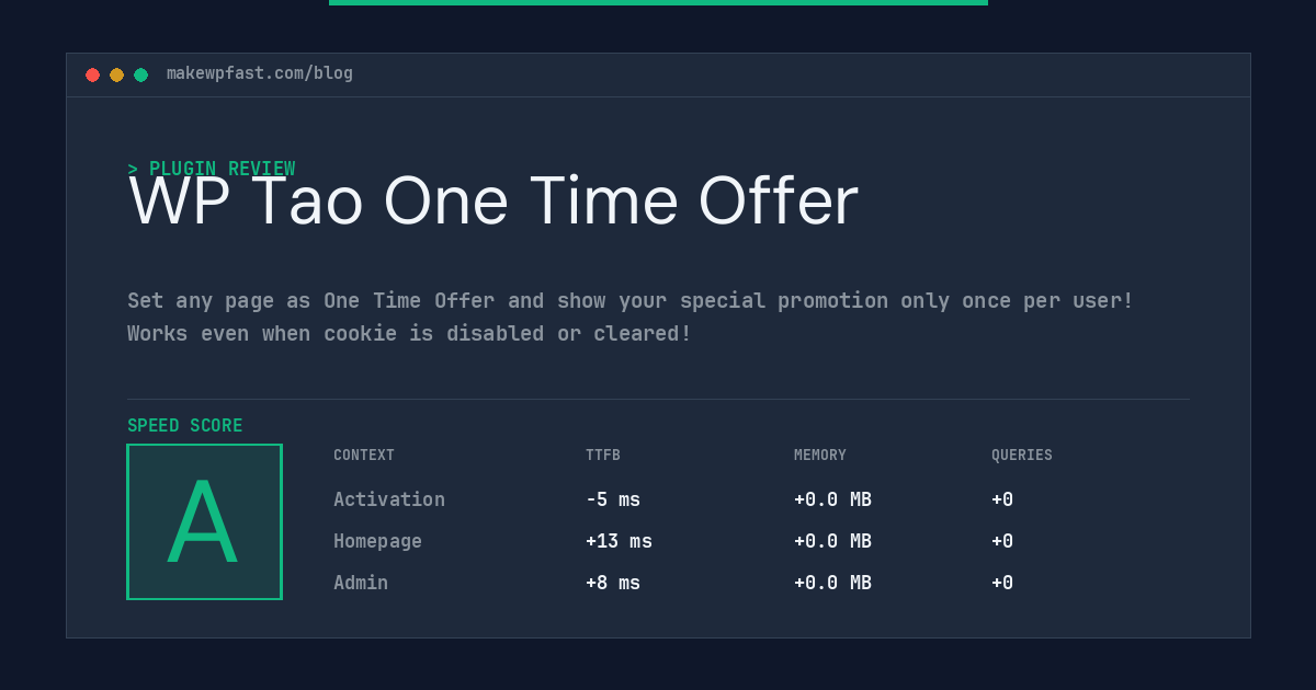 WP Tao One Time Offer - MakeWPFast
