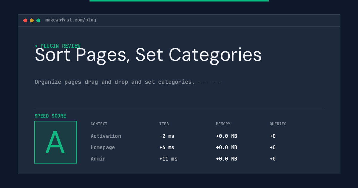 Sort Pages, Set Categories - MakeWPFast
