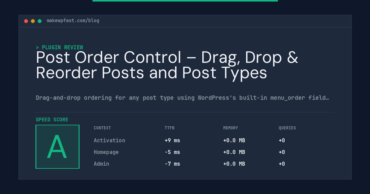 Post Order Control – Drag, Drop & Reorder Posts and Post Types - MakeWPFast