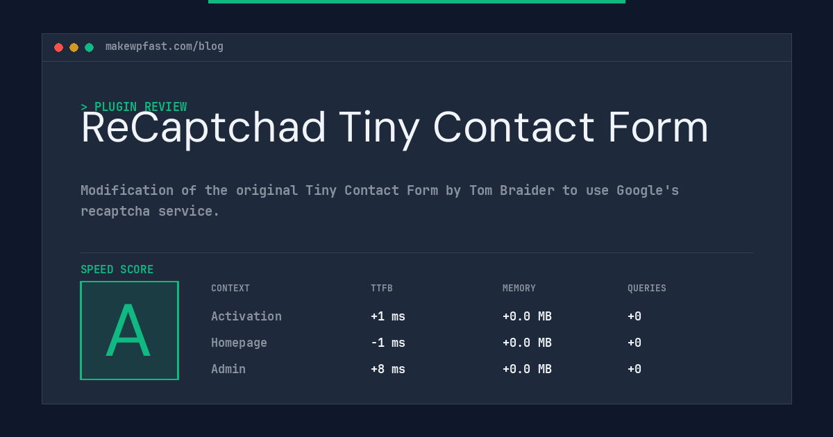 ReCaptchad Tiny Contact Form - MakeWPFast