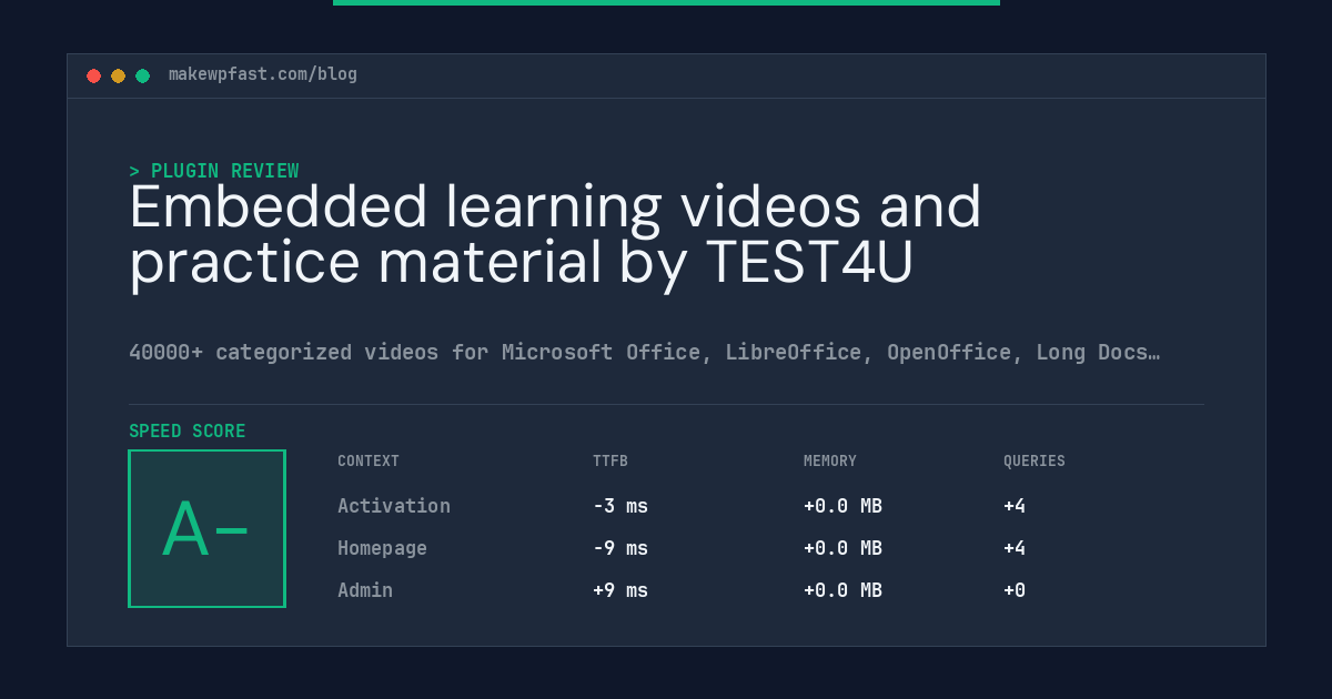 Embedded learning videos and practice material by TEST4U - MakeWPFast