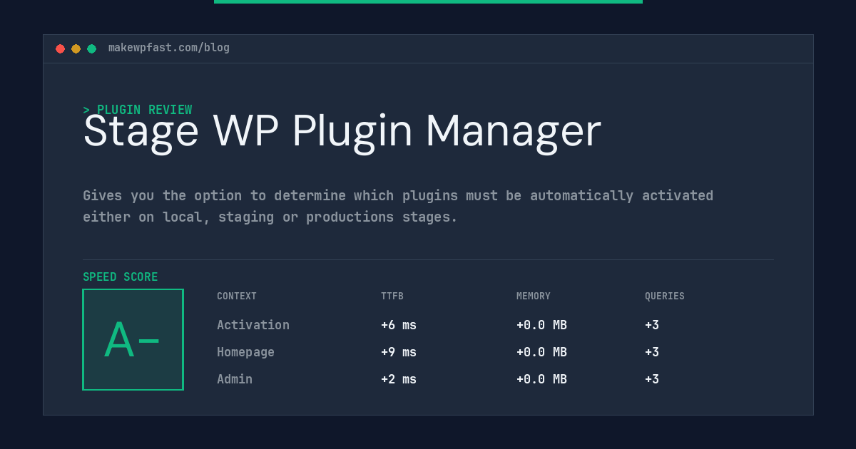 Stage WP Plugin Manager - MakeWPFast