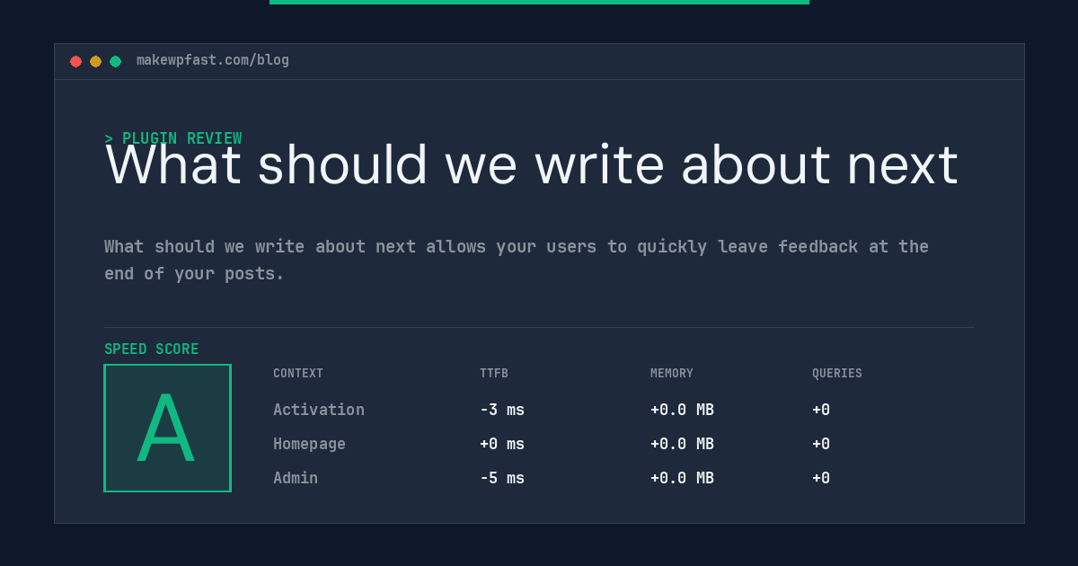 What should we write about next - MakeWPFast