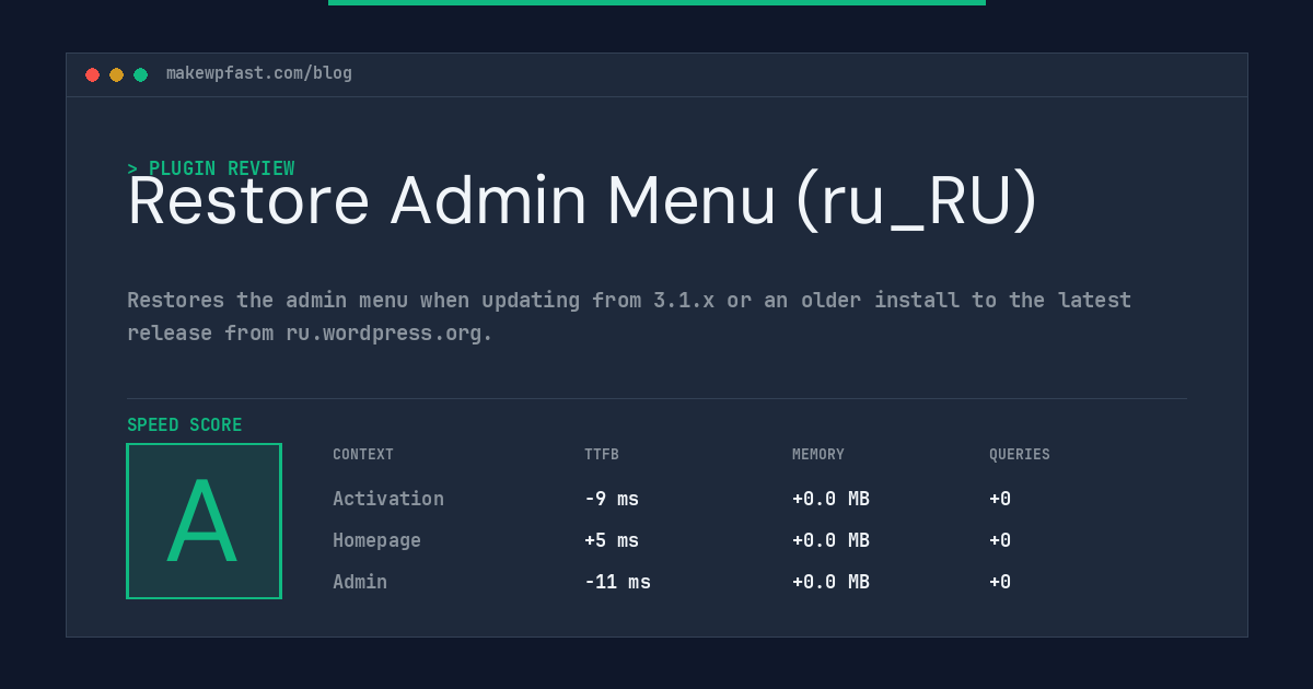 Restore Admin Menu (ru_RU) - MakeWPFast