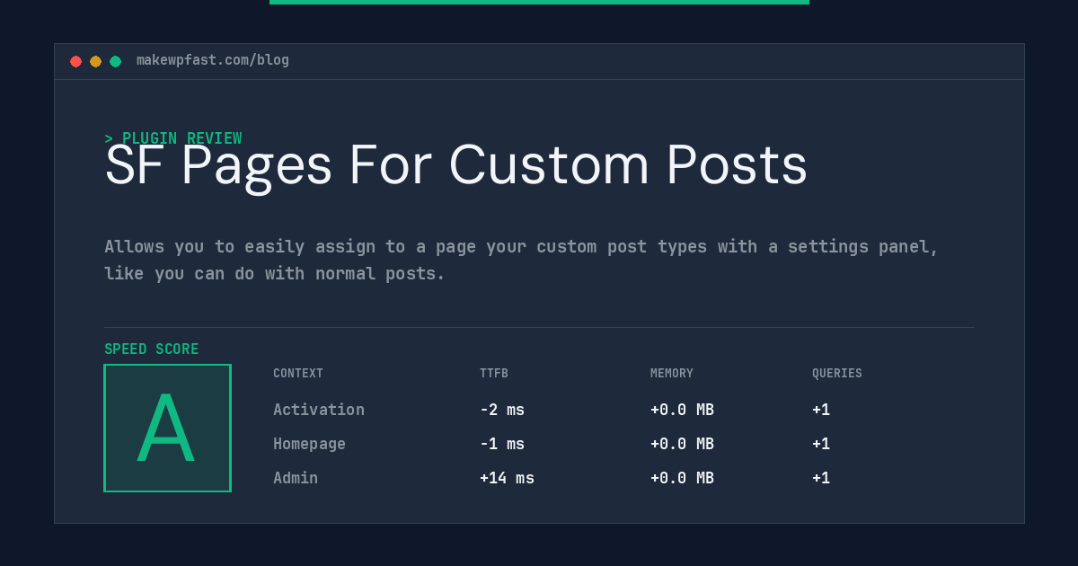 SF Pages For Custom Posts - MakeWPFast
