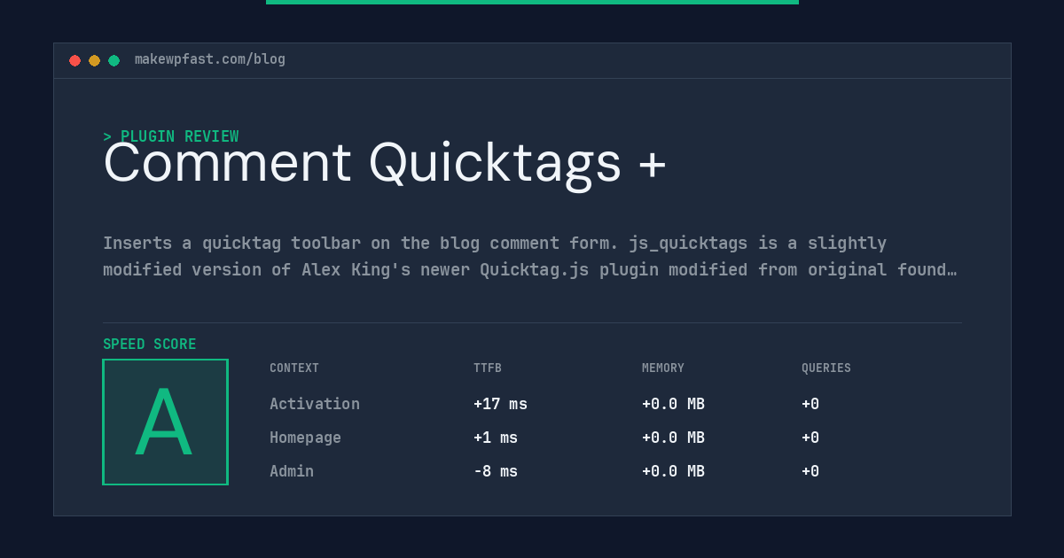 Comment Quicktags + - MakeWPFast