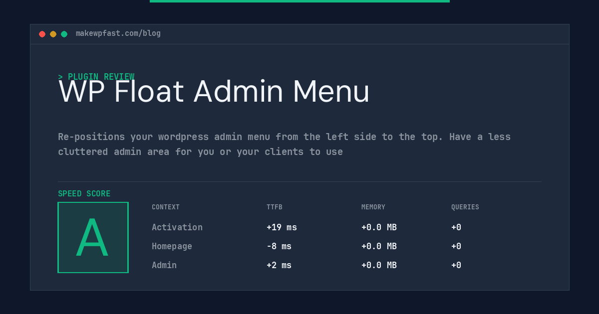 WP Float Admin Menu - MakeWPFast