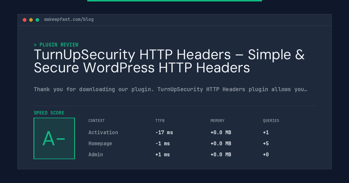 TurnUpSecurity HTTP Headers – Simple & Secure WordPress HTTP Headers - MakeWPFast