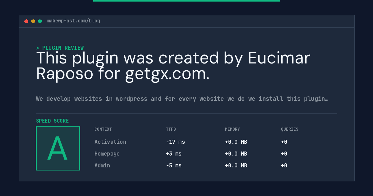 This plugin was created by Eucimar Raposo for getgx.com. - MakeWPFast