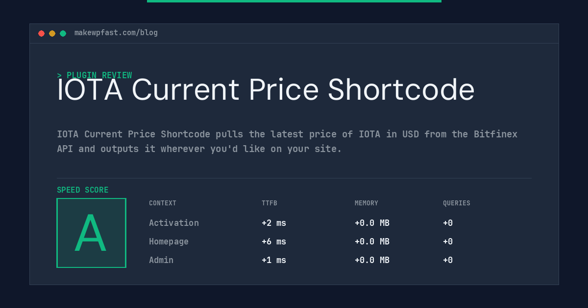 IOTA Current Price Shortcode - MakeWPFast