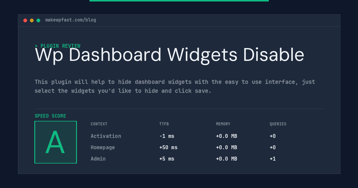 Wp Dashboard Widgets Disable - MakeWPFast