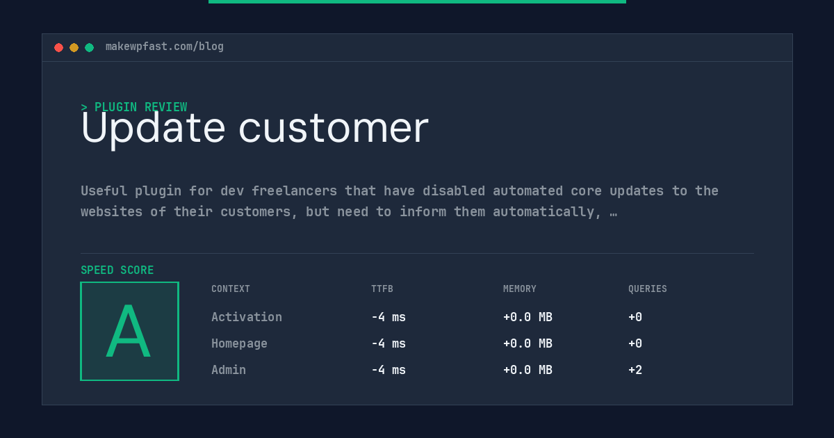 Update customer - MakeWPFast