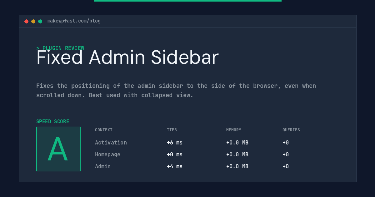 Fixed Admin Sidebar - MakeWPFast