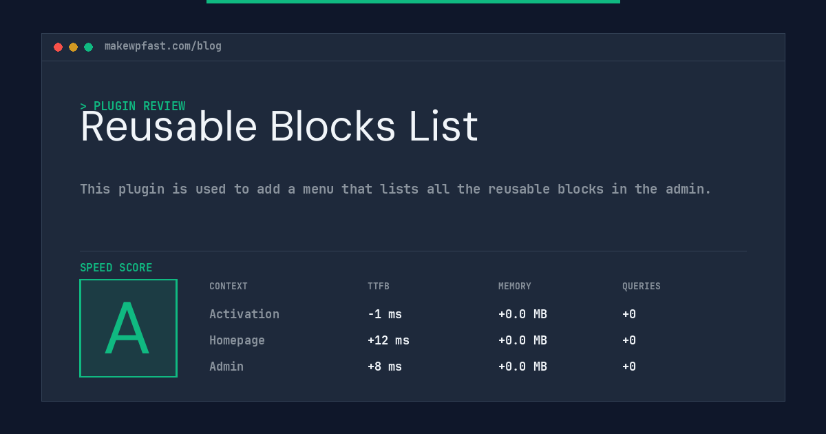 Reusable Blocks List - MakeWPFast