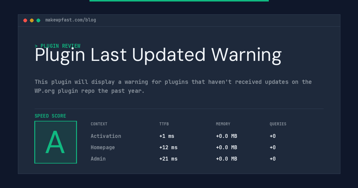 Plugin Last Updated Warning - MakeWPFast