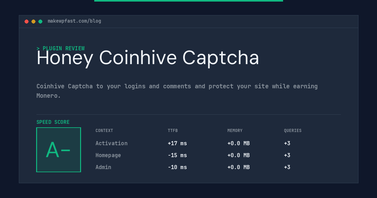 Honey Coinhive Captcha - MakeWPFast