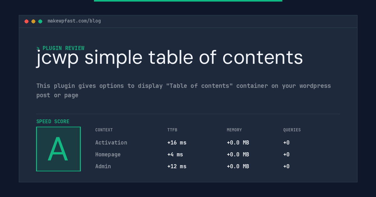 jcwp simple table of contents - MakeWPFast