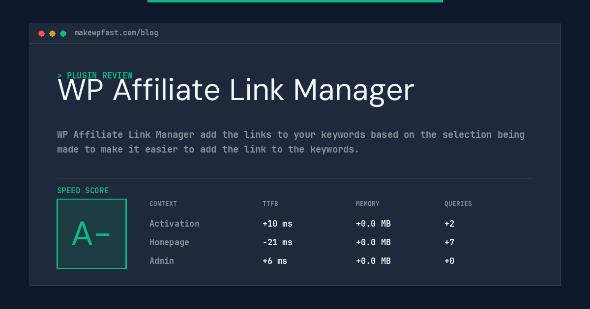WP Affiliate Link Manager - MakeWPFast