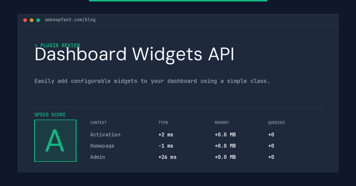 Dashboard Widgets API - MakeWPFast