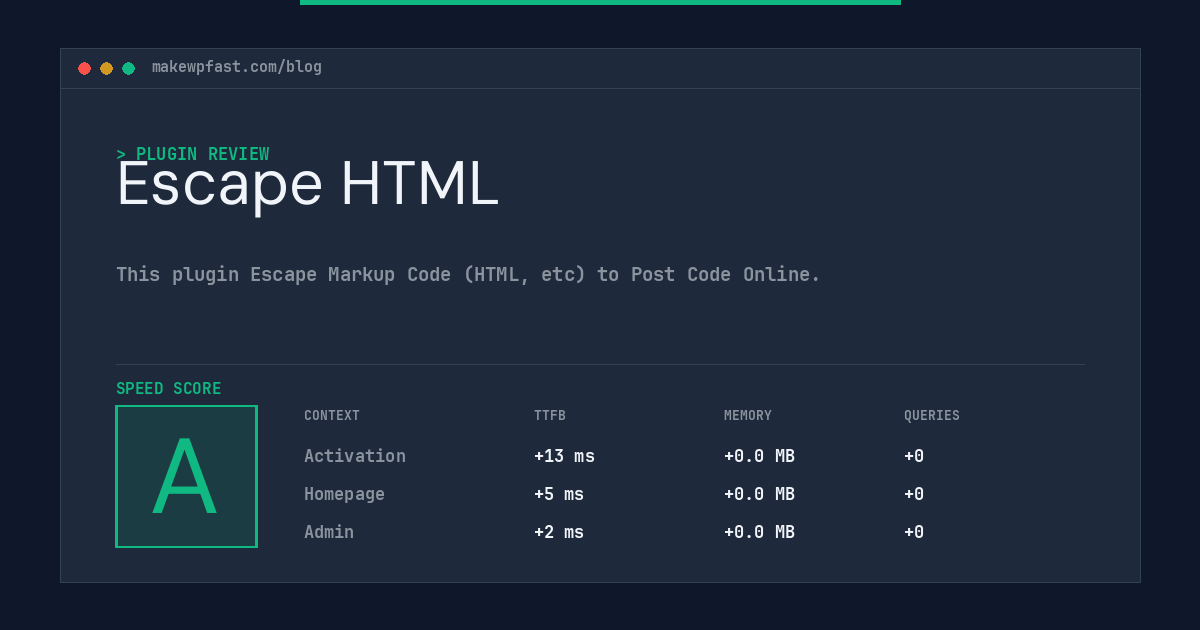 Escape HTML - MakeWPFast