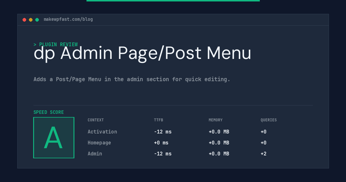 dp Admin Page/Post Menu - MakeWPFast