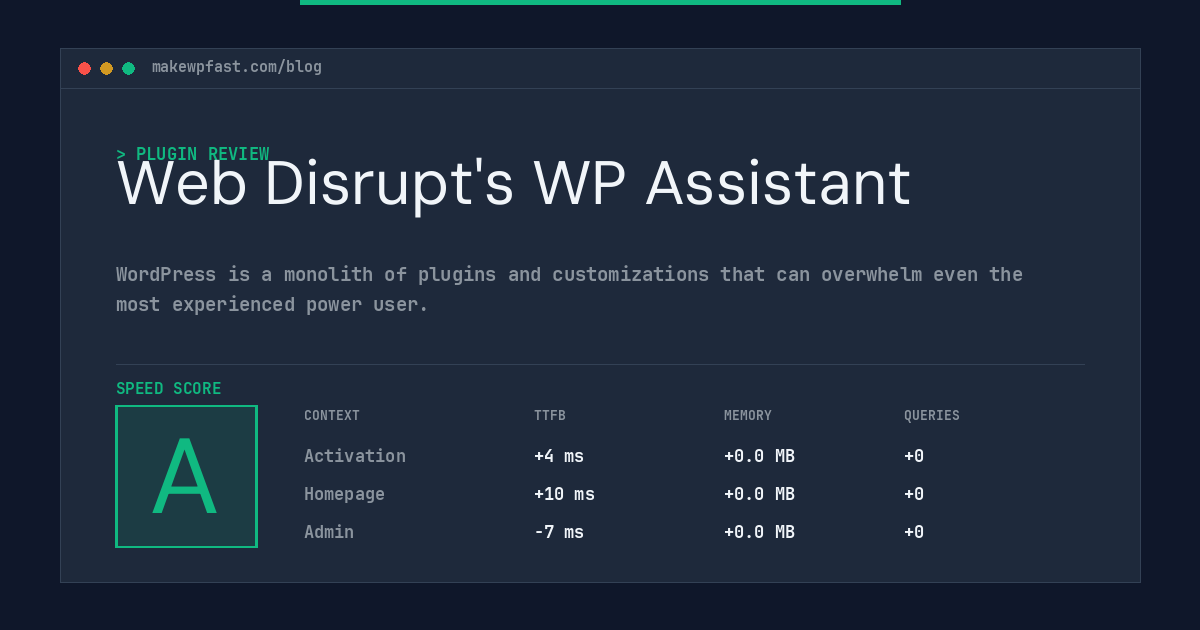 Web Disrupt's WP Assistant - MakeWPFast