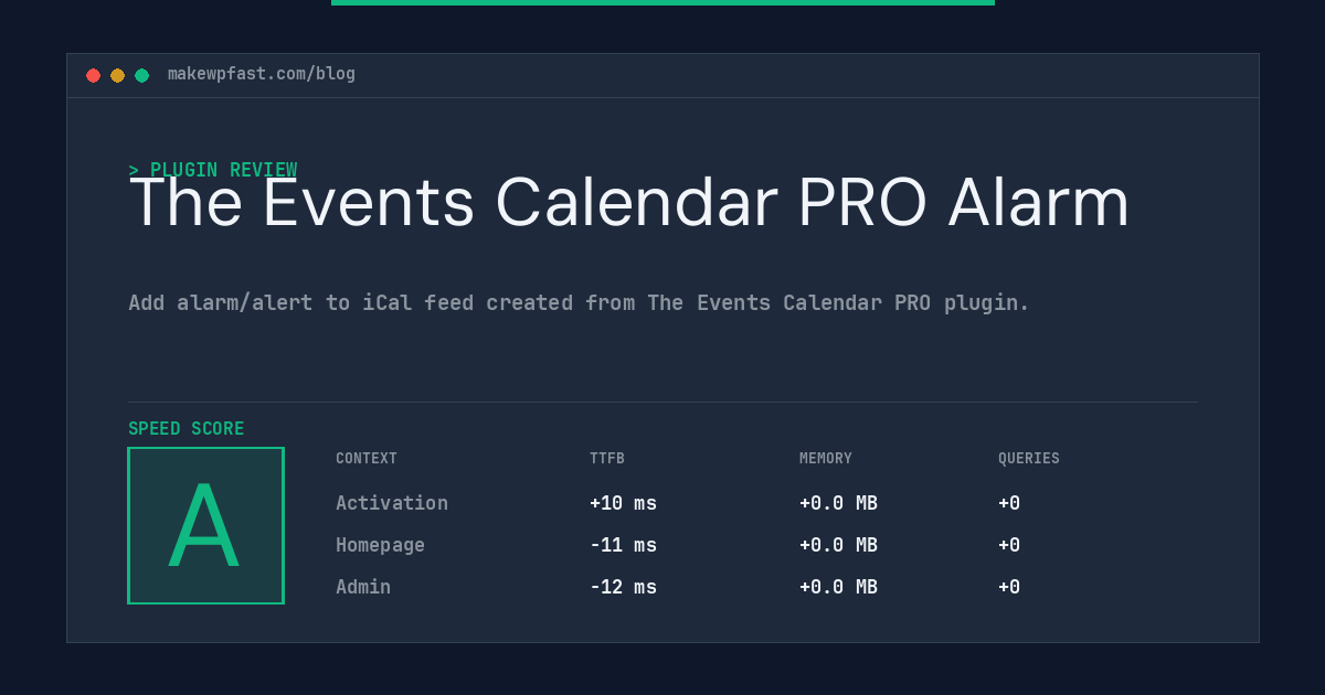 The Events Calendar PRO Alarm - MakeWPFast