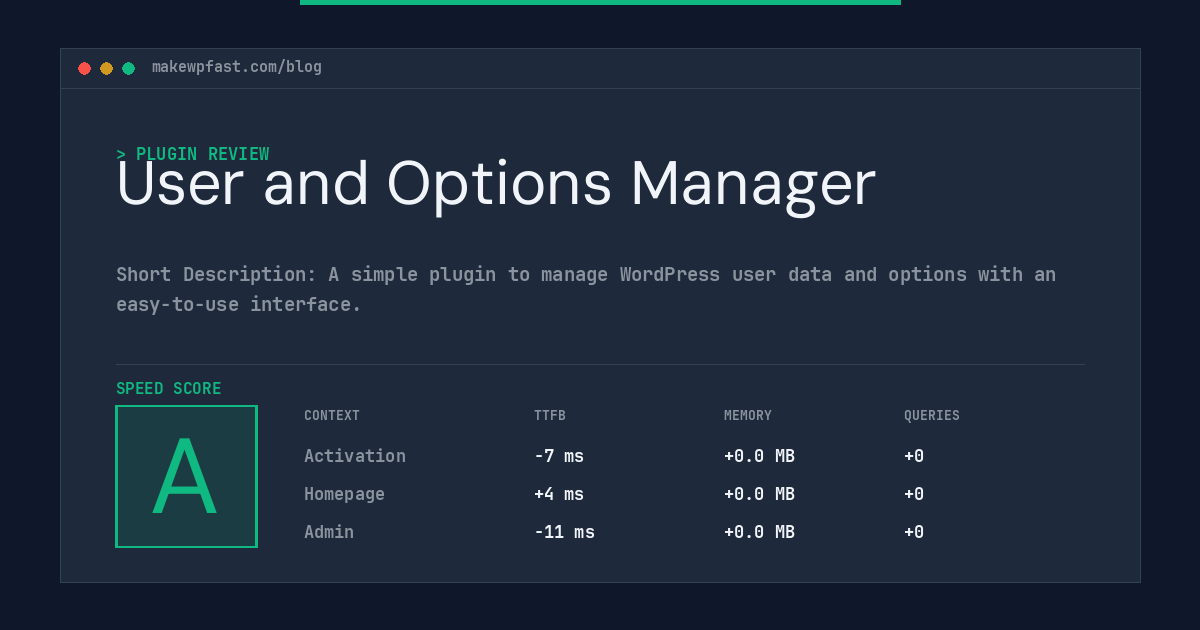 User and Options Manager - MakeWPFast