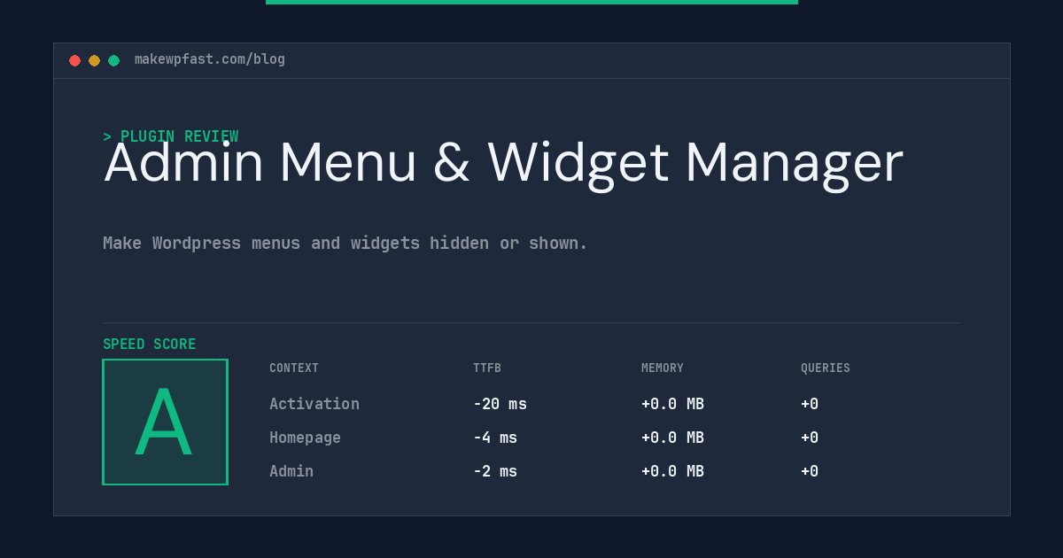 Admin Menu & Widget Manager - MakeWPFast
