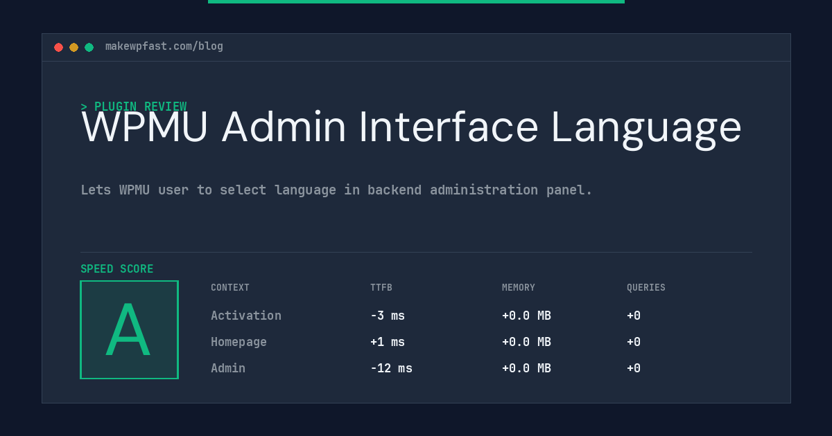 WPMU Admin Interface Language - MakeWPFast