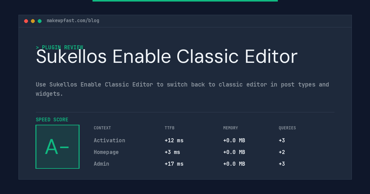 Sukellos Enable Classic Editor - MakeWPFast