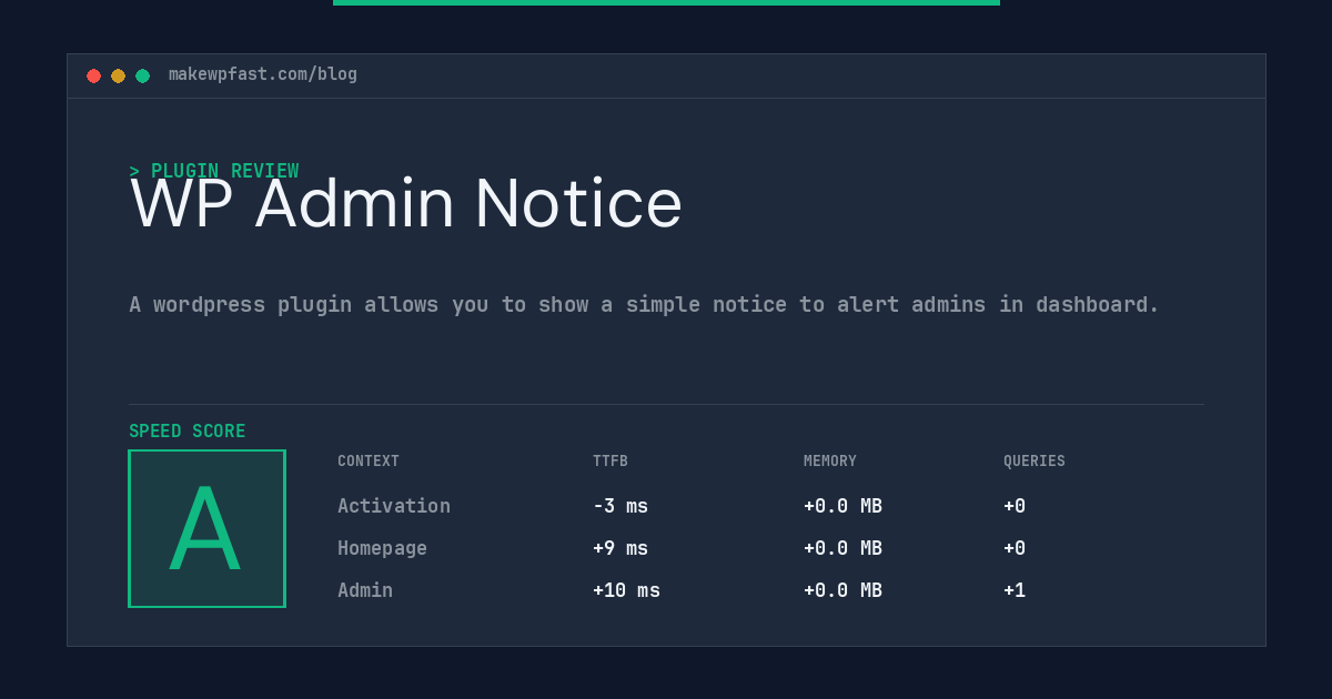WP Admin Notice - MakeWPFast