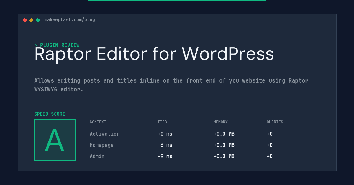 Raptor Editor for WordPress - MakeWPFast