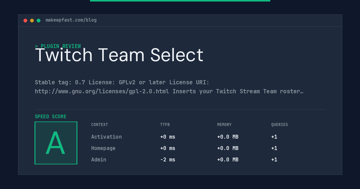 Twitch Team Select - MakeWPFast
