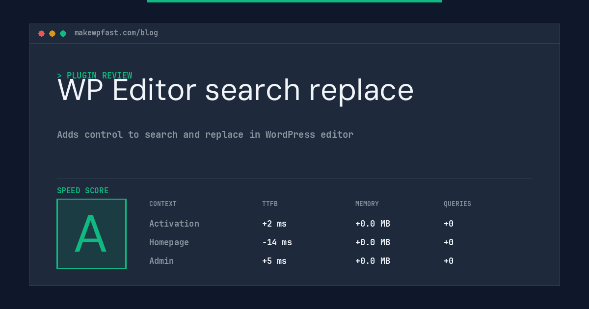 WP Editor search replace - MakeWPFast